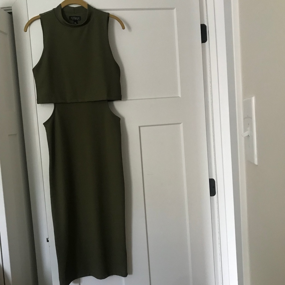 Olive Green Topshop Midi Dress